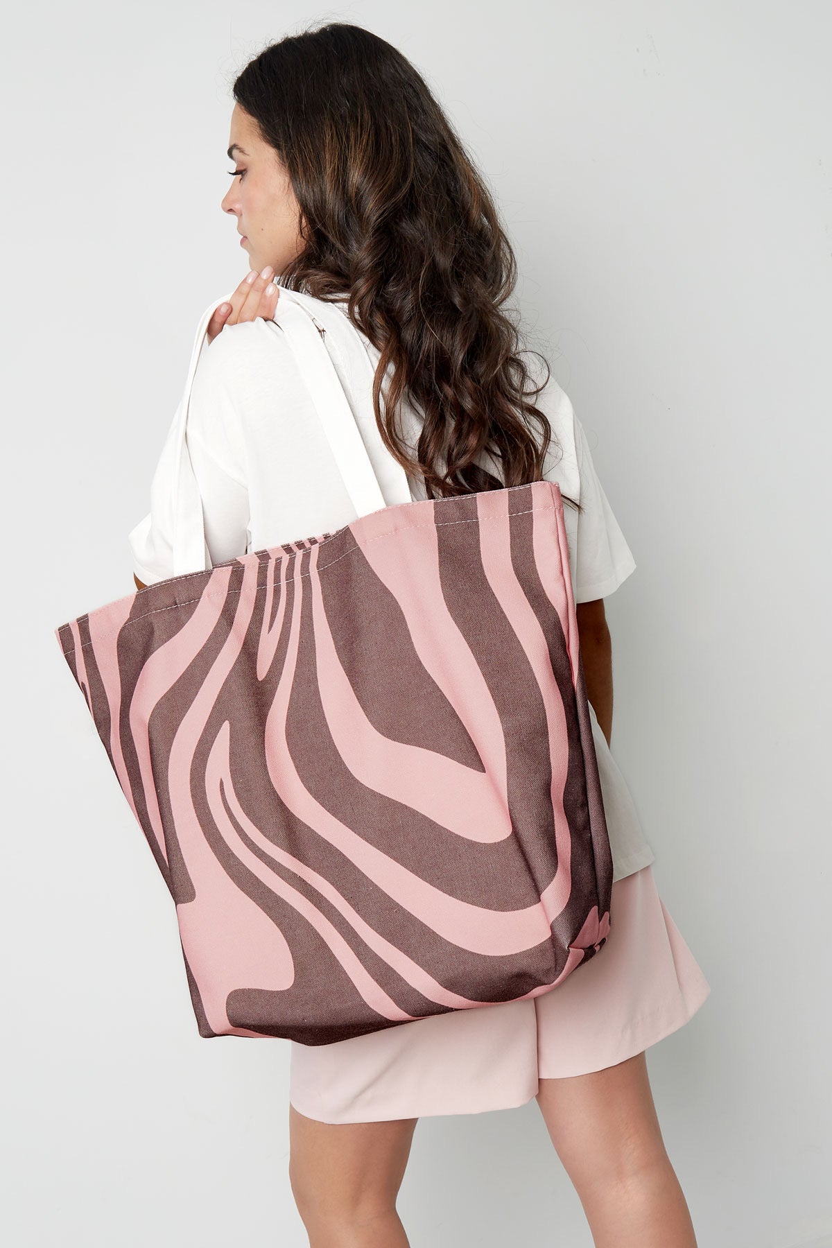 Canvas shopper - zebraprint bruin roze