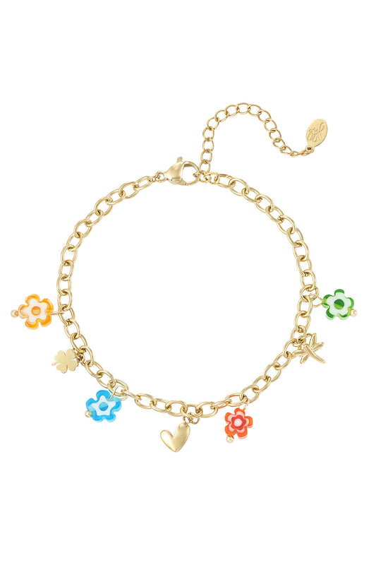 Bedelarmband met kleurrijke bloemen